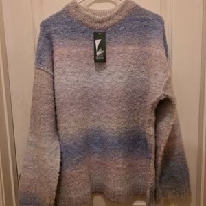 wild fable Pastel Ombre Fuzzy Crewneck Sweater - Blue, Pink, Cream